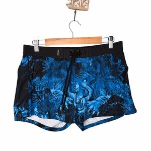 DIESEL Swimwear x Vintage Y2K Flaming Blue Tiger Lined Swimtrunks